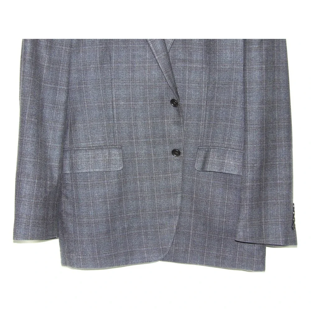 Jos. A. Bank SIGNATURE 2 Button Gray/Blue Plaid Silk/Wool Blazer Men's 44R